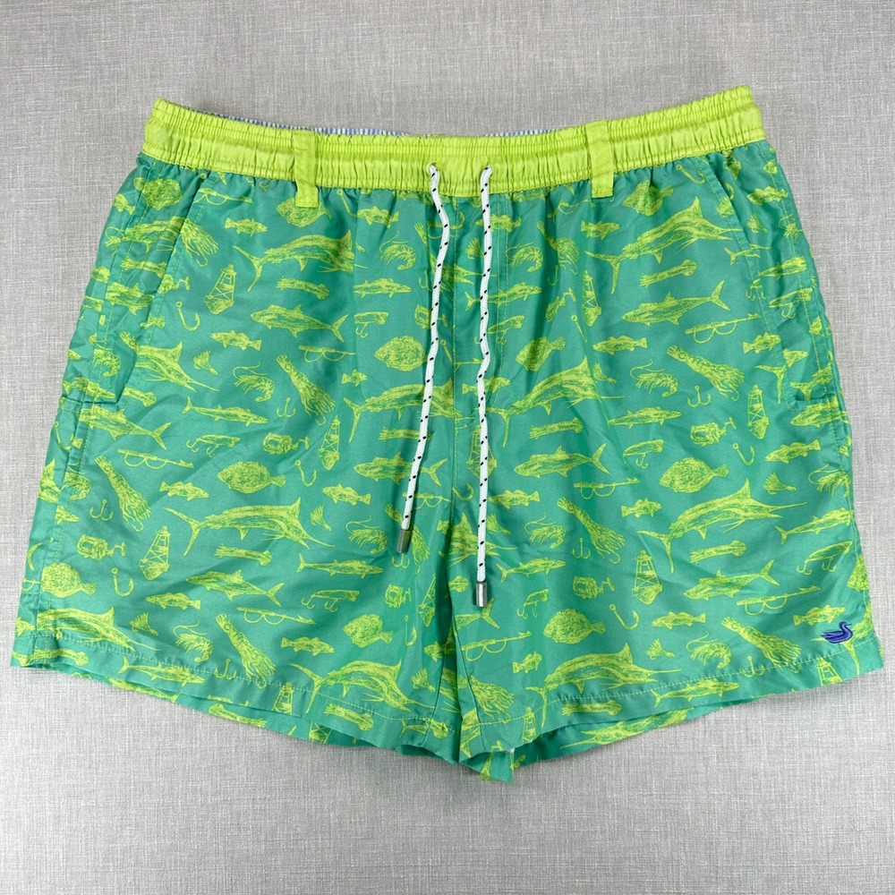 Southern Marsh Swim Trunks Mens Large Green Fishing Print Board Shorts VSGE177